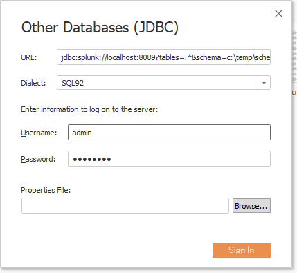 Tableau Splunk JDBC Data Source